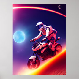 Sci-Fi Digital Art & Wall Decor宇宙飛行士バイクもしくは自転車に乗る人 ポスター
