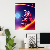 Sci-Fi Digital Art & Wall Decor宇宙飛行士バイクもしくは自転車に乗る人 ポスター (ホームオフィス)