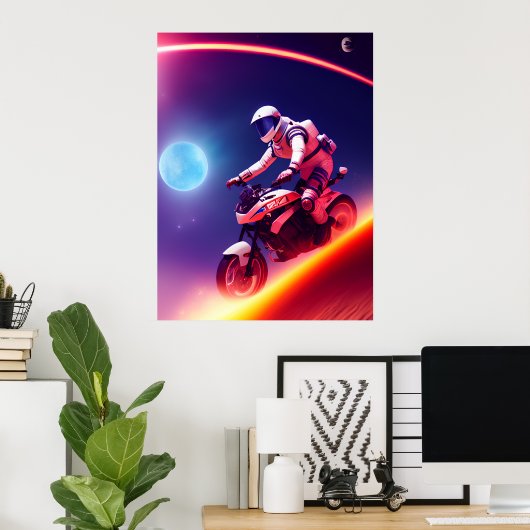 Sci-Fi Digital Art & Wall Decor宇宙飛行士バイクもしくは自転車に乗る人 ポスター (ホームオフィス)
