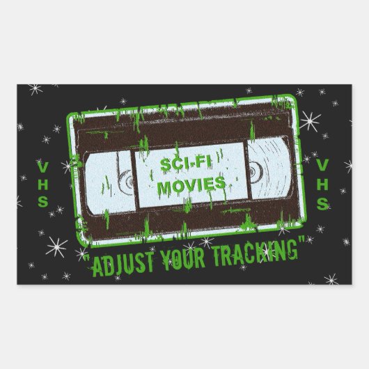 Sci Fi-Moviesビデオカセットあなたのトラッキングを調整 長方形シール (正面)