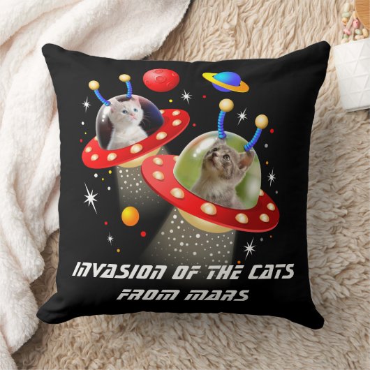 Sci-Fi UFOおもしろいの猫宇宙エイリアンテーマ クッション (ブランケット)