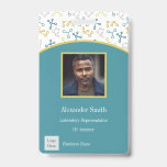 Science モダン Company従業員写真 バッジ<br><div class="desc">グレーユニーク、ブルー、イエローの色の分子の背景を持つIDバッジ。ニュートラルなトーンは、あらゆる性別に最適である。文字と写真を自分でカスタマイズ。このバッジは登録ナース向けだがもし、任意の科学/病院/診療所の職場で使用することができる。パトリシ図解入りの、写真付きのア・アルバレスが設計した。</div>