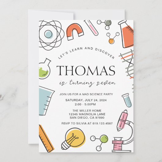 Science Birthday Partyへの招待・不機嫌・サイエンス 招待状 (正面)