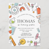 Science Birthday Partyへの招待・不機嫌・サイエンス 招待状 (正面/裏面)