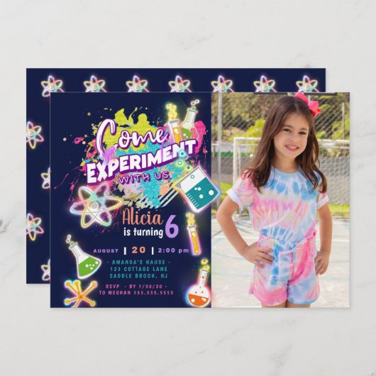 Science Experiment Invitation with photo 招待状 (正面/裏面)