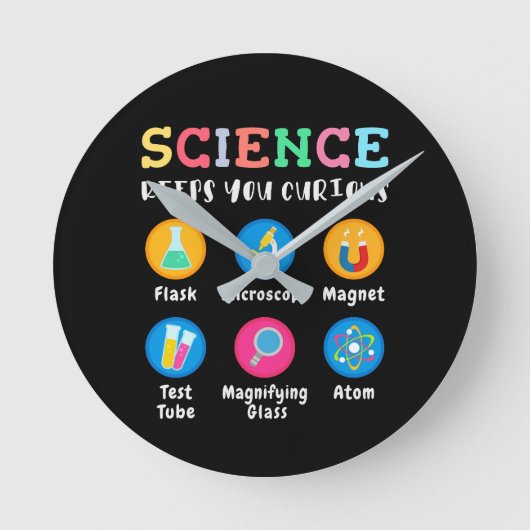 Science keeps you curious ラウンド壁時計 (正面)
