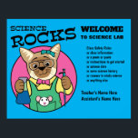 Science Lab Classroom Rulesポスター ポスター<br><div class="desc">科学の岩。安全メガネを掛け、マイクロピペットと試験管を持った可愛いシャム猫。研究室のマウスがエプロンのポケットから覗き出す。先生の名前、安全規則、学校名、その他の情報を一覧表示する。理科の部カスタマイズ分にも入る。カスタマイズ背景色</div>