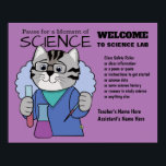 Science Lab Classroom Rulesポスター ポスター<br><div class="desc">科学の瞬間のために立ち止まる。マイクロピペットストライプのやビーカー、試験管を備えた安全ガラスを身に着けた可愛い猫。先生の名前、安全規則、学校名、その他の情報を一覧表示する。理科の部カスタマイズ分にも入る。カスタマイズ背景色</div>