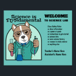 Science Lab Dogポスター ポスター<br><div class="desc">科学の瞬間のために立ち止まる。マイクロピペット、ビーカー、試験管を備えた安全ガラスを身に着けた可愛い犬科学者が学校の科学研究室クラスで。</div>