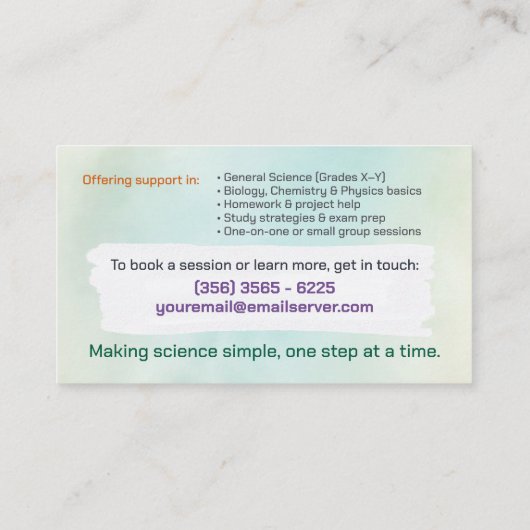 Science Tutoring -先生水彩画 名刺 (裏面)