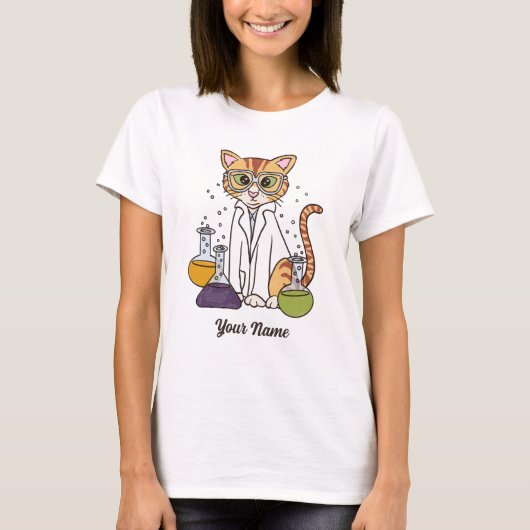 Scientist Cat - Orange虎猫ラボKitty Cat Lover Tシャツ (正面)