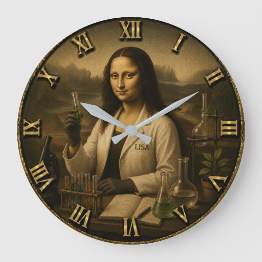Scientist Funny Mona Lisa Science Lab Gift ラージ壁時計 (正面)