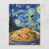 Scifi Blue Alien Eating Noodles Veggies Van Gogh ポストカード (正面)