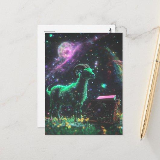 Scifi Goat in Space With Music Fantasy ポストカード (正面/裏面インサイチュ)