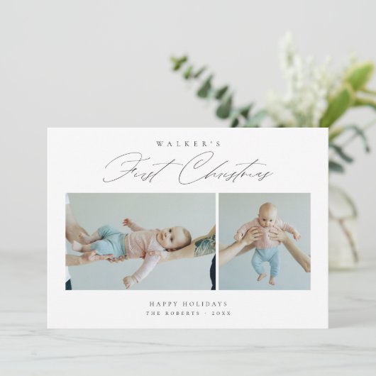 Sciptエレガントベビーの初めてのクリスマスかわいい2写真 シーズンカード (スタンド正面)