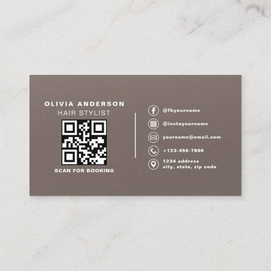 Scissors QR Code Hair Stylist Matte Brown 名刺 (裏面)