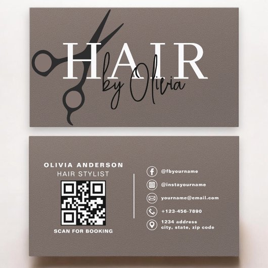 Scissors QR Code Hair Stylist Matte Brown 名刺