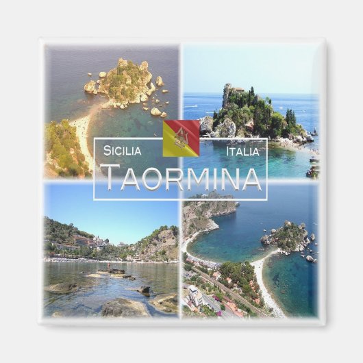 SCL017 TAORMINA Isola Bella,モザイク,シチリア冷蔵庫 マグネット (正面)