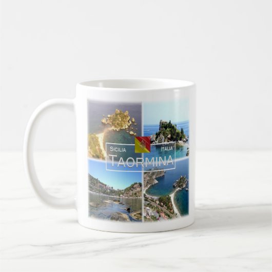SCL017 TAORMINA Isola Bella，モザイク，シチリア， コーヒーマグカップ (左)