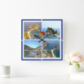 SCL017 TAORMINA Isola Bella，モザイク，シチリア， スクエア壁時計 (ホーム)