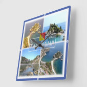 SCL017 TAORMINA Isola Bella，モザイク，シチリア， スクエア壁時計 (傾斜)