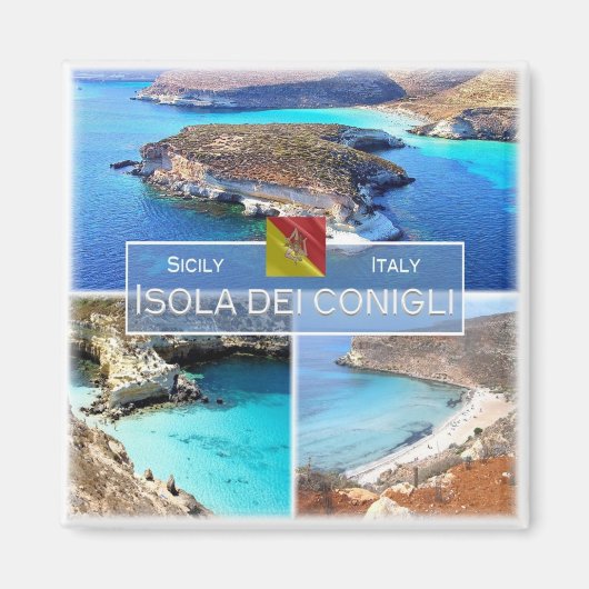 SCL027 ISOLA DEI CONIGLI、モザイク、シチリア、冷蔵庫 マグネット (正面)