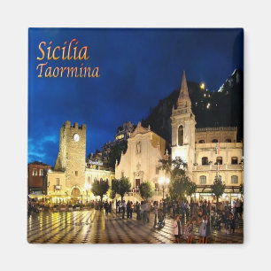 SCL061 TAORMINA夜、シチリア、イタリア、冷蔵庫 マグネット