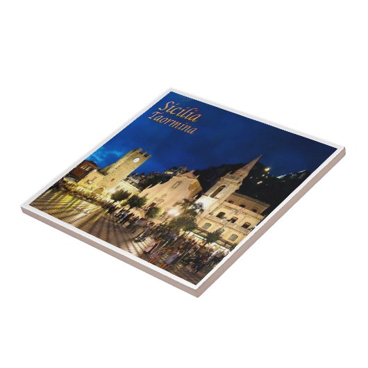 SCL061 TAORMINA by night，シチリア，イタリア， タイル (側面)