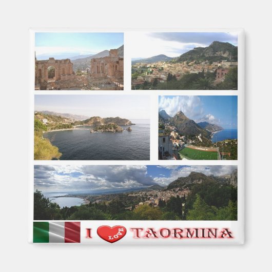 SCL062 TAORMINA I Love – モザイク – シチリア – 冷蔵庫 マグネット (正面)