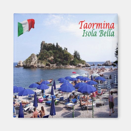 SCL067 TAORMINA、Isola Bella、シチリア、冷蔵庫 マグネット (正面)