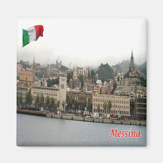 SCL078 MESSINA Cityscape，シチリア，イタリア，冷蔵庫 マグネット (正面)