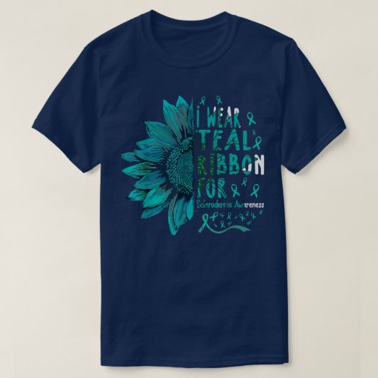 Scleroderma Aware用ひまわりI衣服ティール(緑がかった色)リボン Tシャツ (デザイン正面)