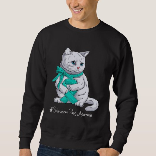 Scleroderma Awareness Month Teal Ribbon Cat スウェットシャツ (正面)
