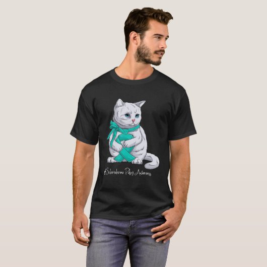 Scleroderma Awareness Month Teal Ribbon Cat Tシャツ (正面フル)
