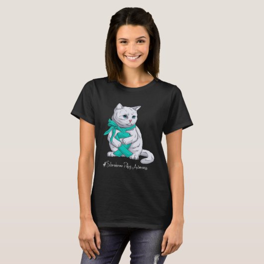 Scleroderma Awareness Month Teal Ribbon Cat Tシャツ (正面フル)