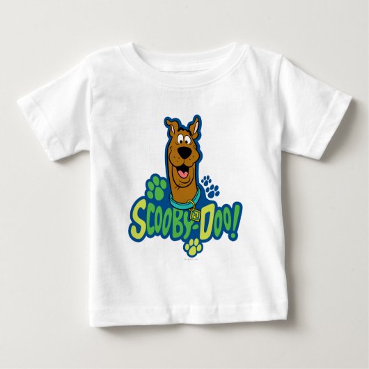 Scooby-Dooの足のプリントのキャラクターのバッジ ベビーTシャツ (正面)