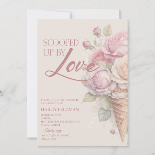 Scooped Up by Love Bridal Shower Invitation, Blush 招待状 (正面)