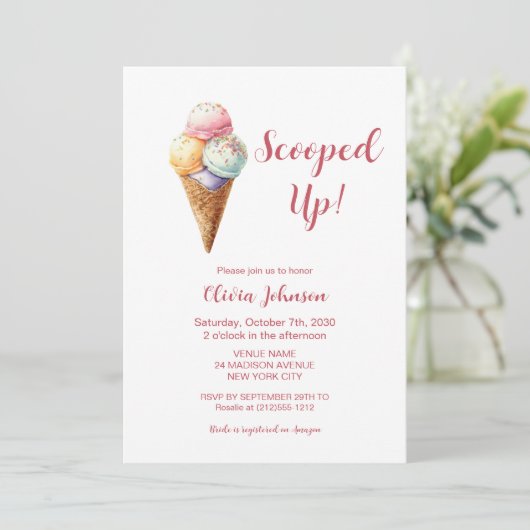 Scooped Up! Pink Ice Cream Bridal Shower 招待状 (スタンド正面)