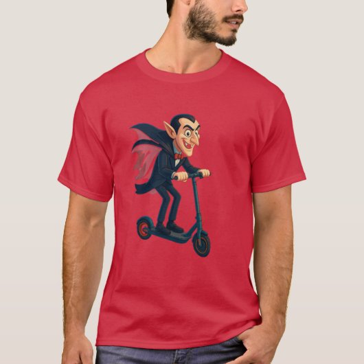 Scooter Dracula Funny toon Vampire on Electric Rid Tシャツ (正面)