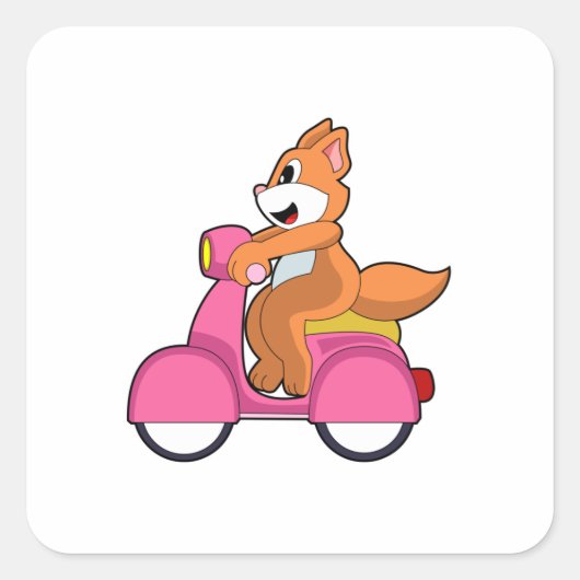 Scooter.PNGバイクもしくは自転車に乗る人としての猫 スクエアシール (正面)