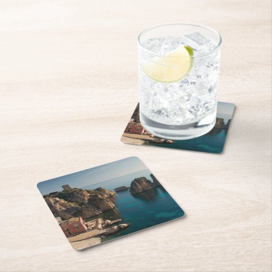 Scopello、シシリーのFaraglioniそしてTonnara スクエアペーパーコースター (インサイチュ)