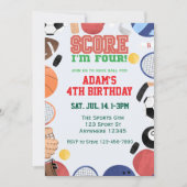 Score I'm Four, Sports 4th Birthday 招待状 (正面)