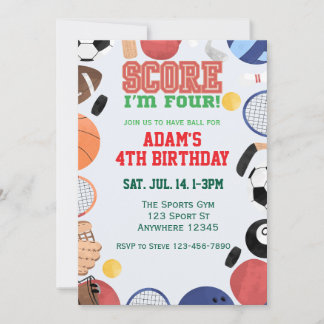 Score I'm Four, Sports 4th Birthday 招待状