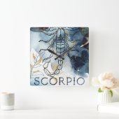 Scorpio blue gold flowers planets zodiac astrology スクエア壁時計 (ホーム)