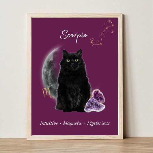 Scorpio Cat Art Print, Zodiac Cat Poster ポスター