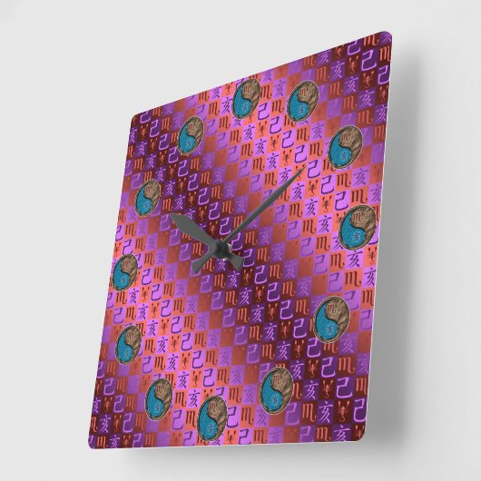 Scorpio & Earth Boar スクエア壁時計 (傾斜)