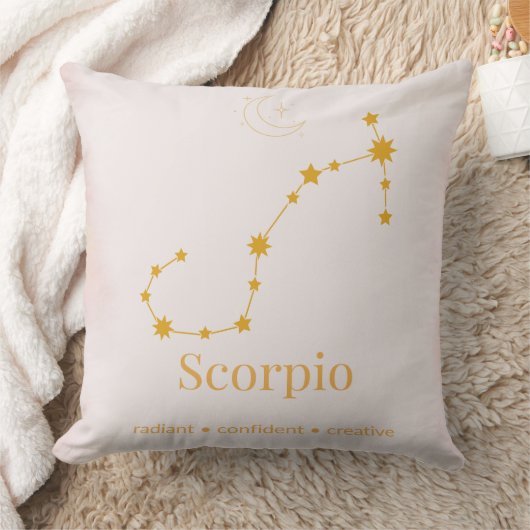 Scorpio Gold Zodiac Pillow – Celestial Constellati クッション (ブランケット)