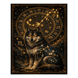 Scorpio Wolf Zodiac Wheel Constellation Celestial  ポスター