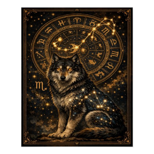 Scorpio Wolf Zodiac Wheel Constellation Celestial  ポスター (正面)