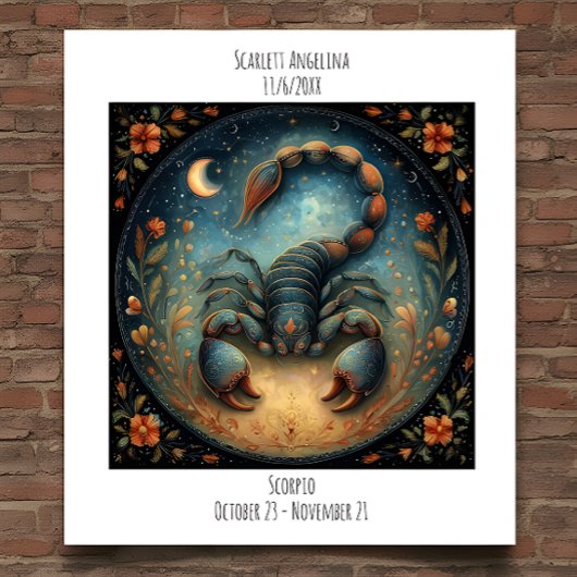 Scorpio Zodiac Astrology Name & Birthday ポスター